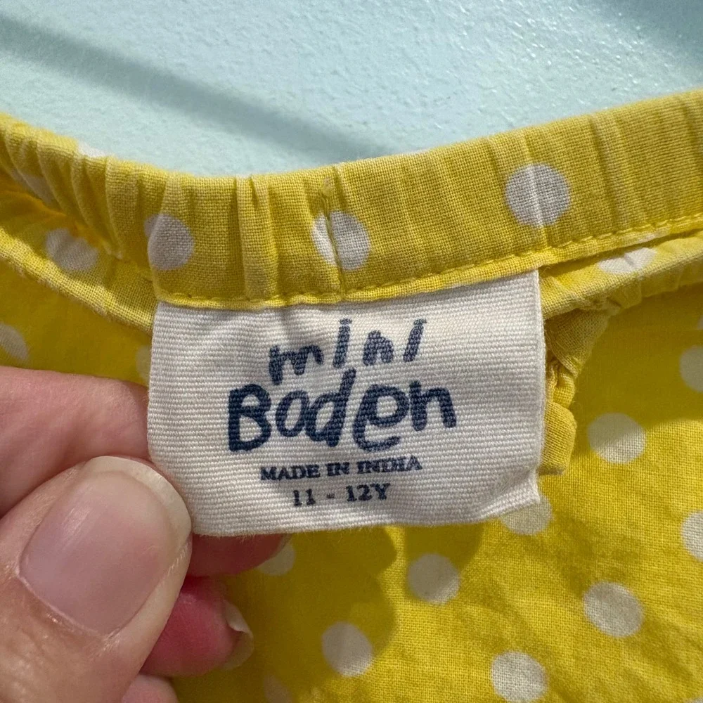 Mini Boden Girls 11-12Y Yellow Polka Dot Tiered Skirt Cotton Boho Cottage Ruffle